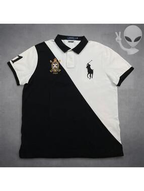 Vintage Polo Ralph Lauren Polo Shirt XL Black White Two Tone Crest Big Pony